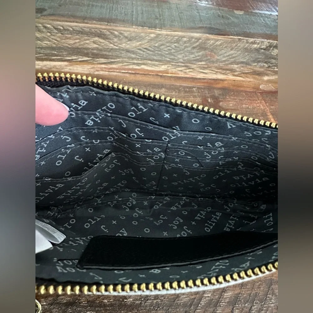 Olivia + Joy Black White Chain Wristlet Zip Clutch Handbag